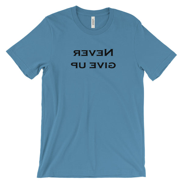 T-shirt with mirror image motivational text - Never Give Up